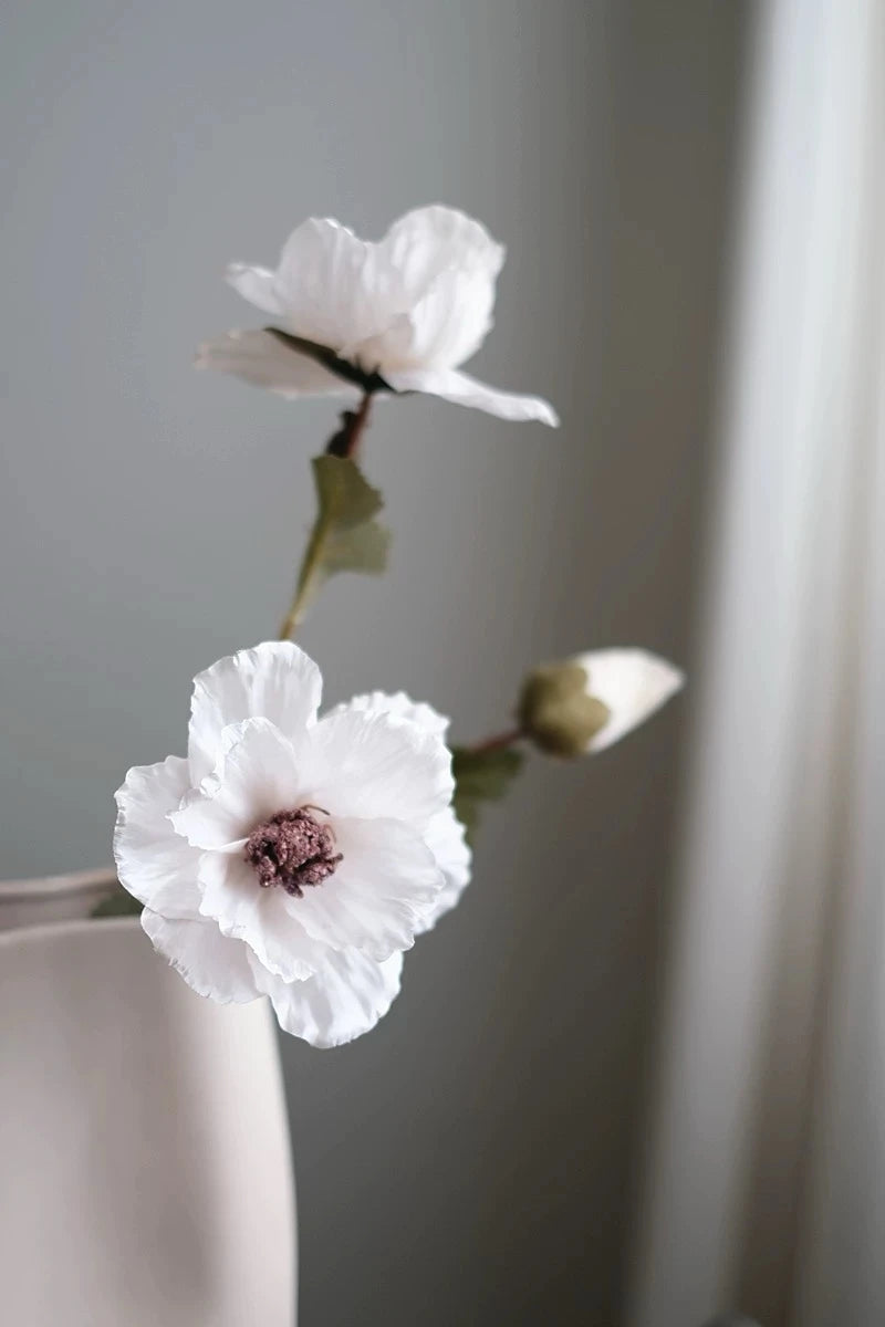 Faux Corn Poppy Flower In White– 28"