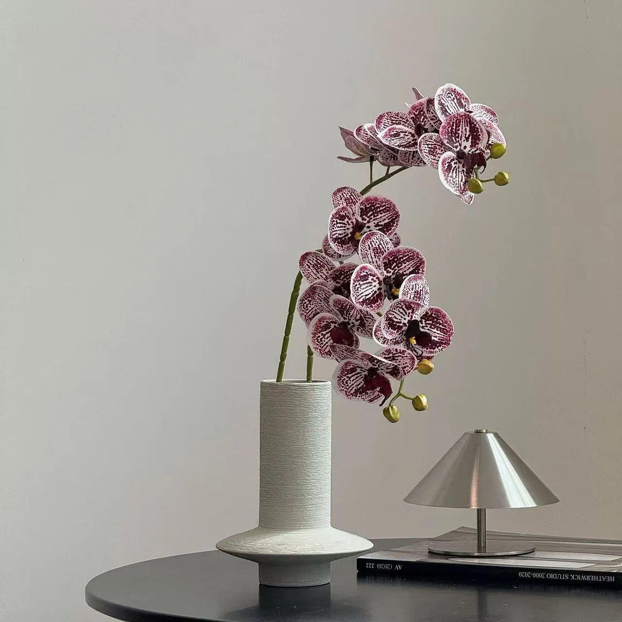 Colourful Butterfly Orchid in Hand-Carved Vase –  Artificial Floral Arrangements in Vases