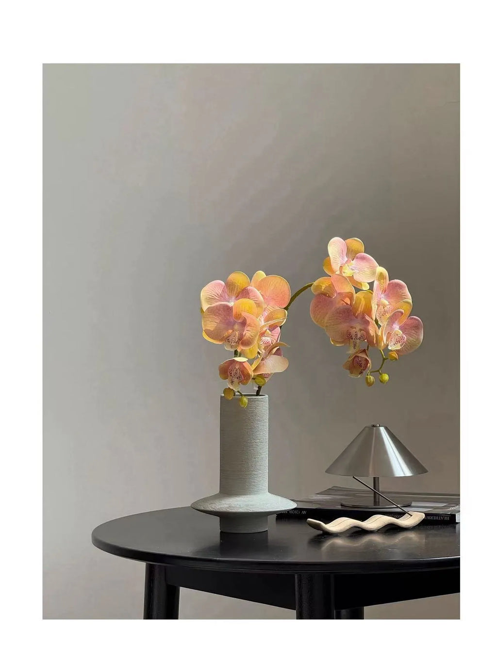 Colourful Butterfly Orchid in Hand-Carved Vase –  Artificial Floral Arrangements in Vases