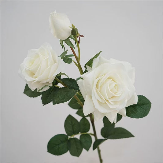 Faux Flowers Real Touch Flowers White Rose – 30” Triple Bloom with Bud