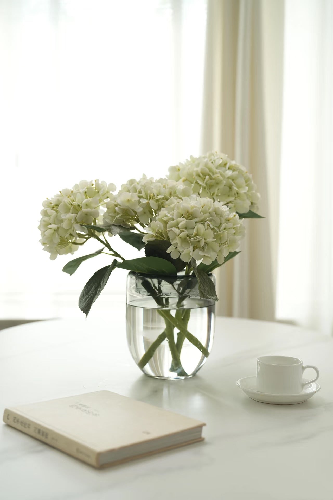 リアルタッチ フェイク アジサイ ステム - ホワイト 25"