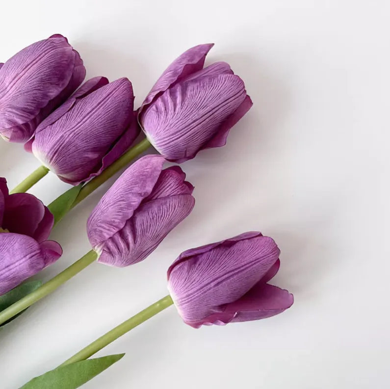 フェイクリアルタッチクリームパープルチューリップ 18インチ