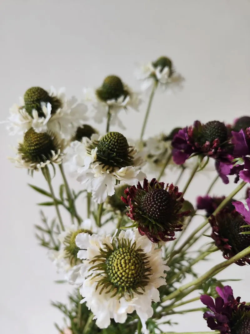 Faux Scabiosa Flower Spray -White 29"