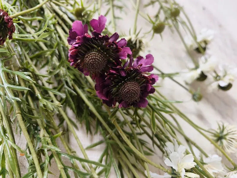 Faux Scabiosa Flower Spray -Purple 29"