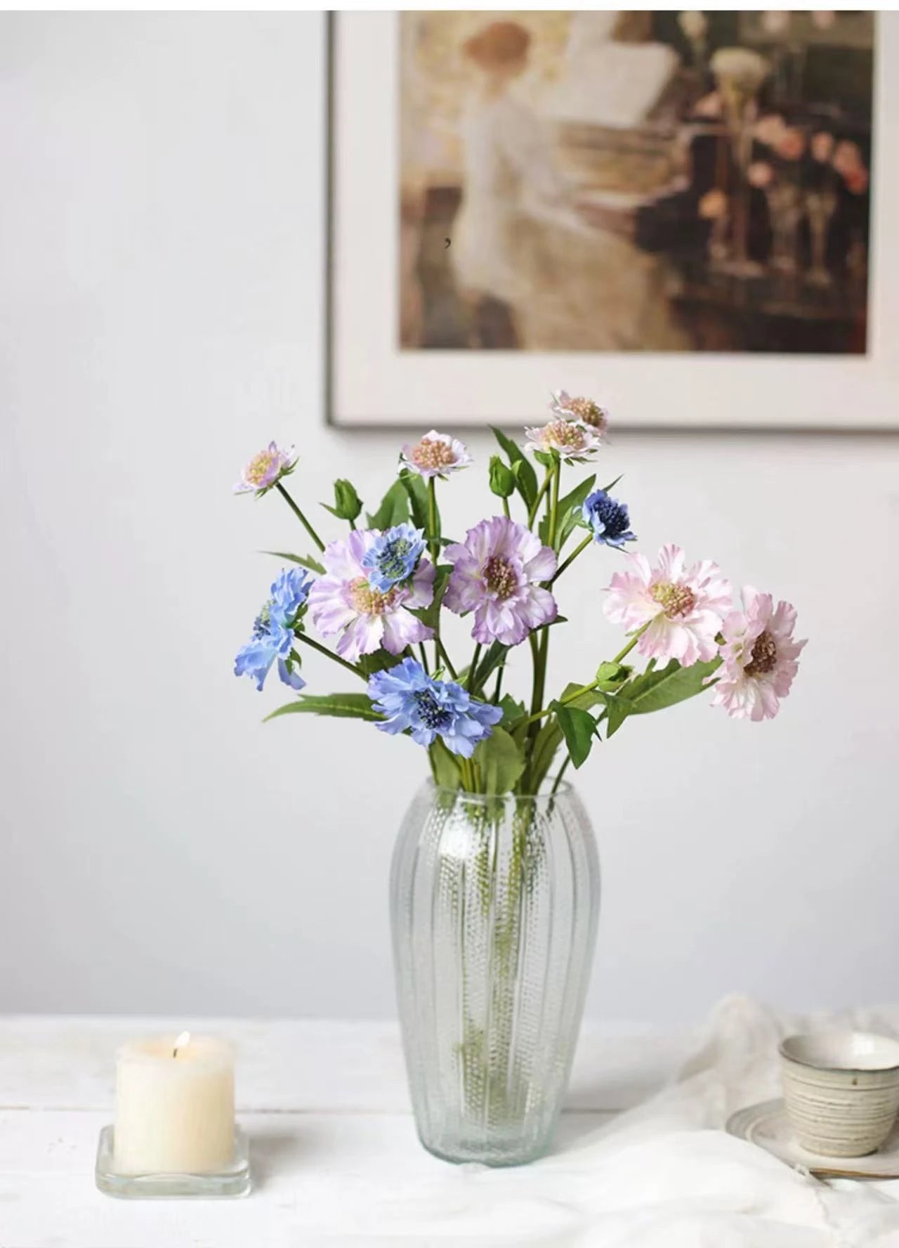 Faux Scabiosa Pincushion Flower Stem – 22"/55cm