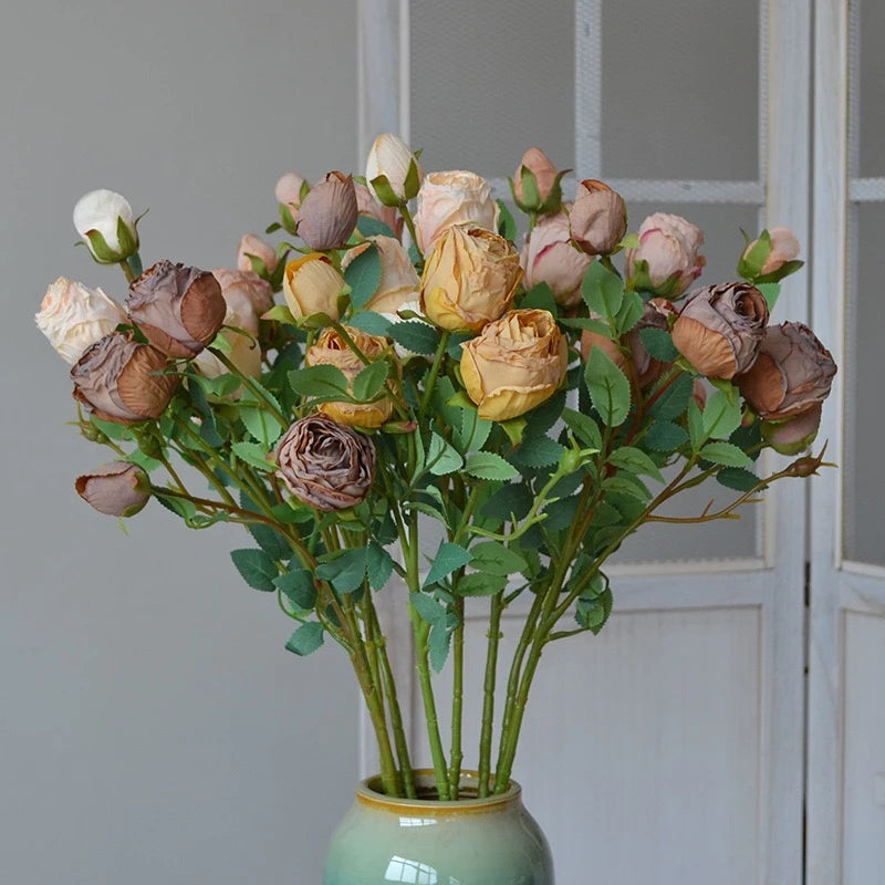 Faux Toasted Edge Spray Rose in Brown – 25"