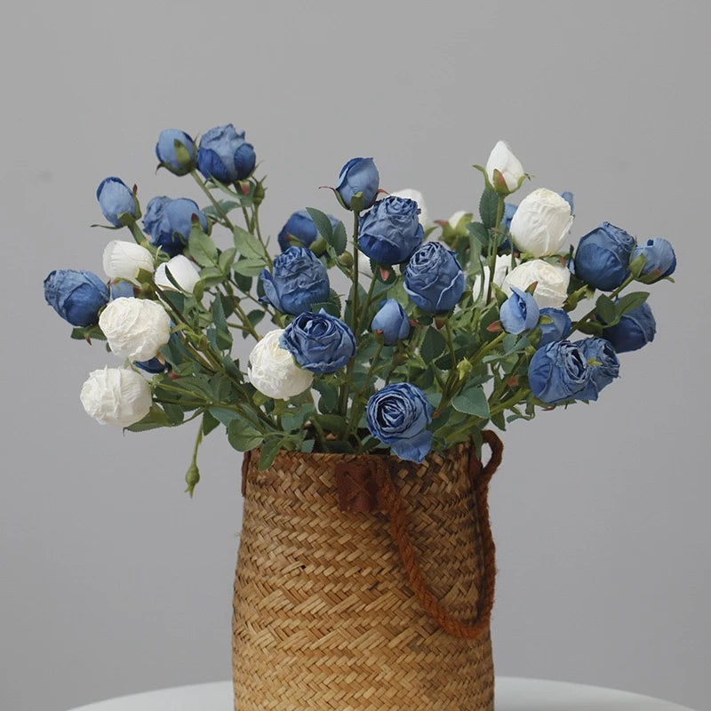 Faux Vintage Spray Rose in Blue – 25"