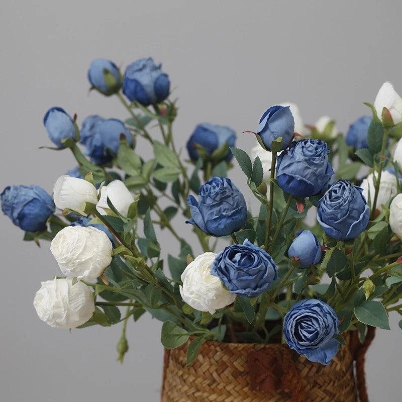 Faux Vintage Spray Rose in Blue – 25"