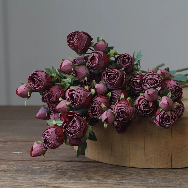 Faux Vintage Spray Rose in Plum – 25"