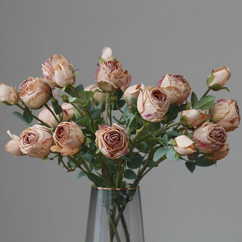 Faux Toasted Edge Spray Rose in Light Brown – 25"