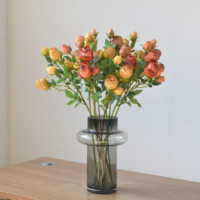 Faux Toasted Edge Spray Rose in Orange-Red – 25"