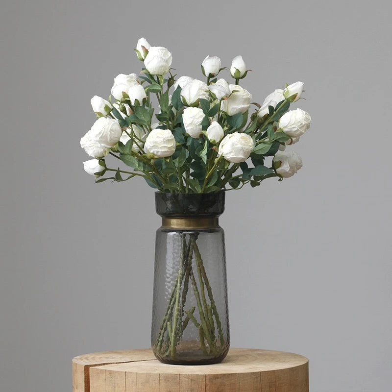 Faux Vintage Spray Rose in White – 25"
