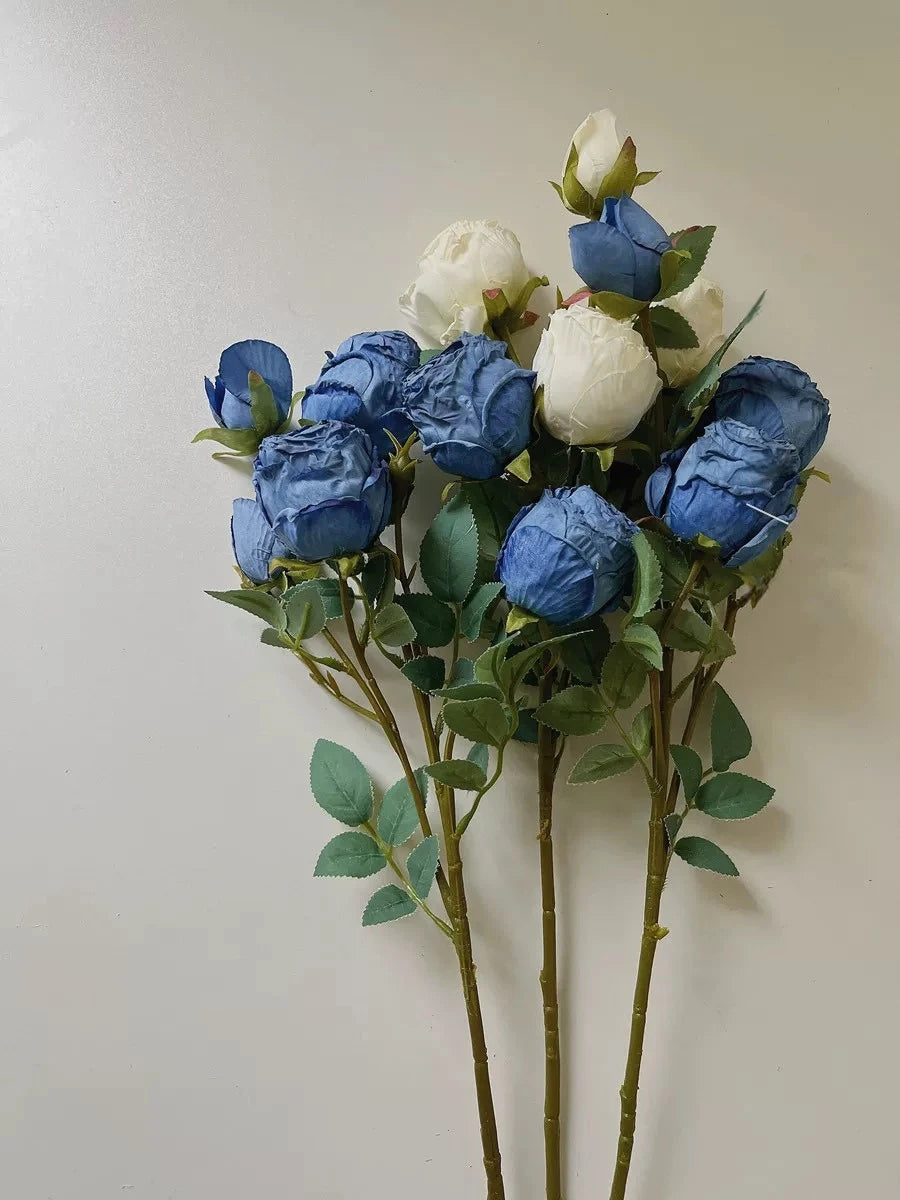 Faux Vintage Spray Rose in Blue – 25"