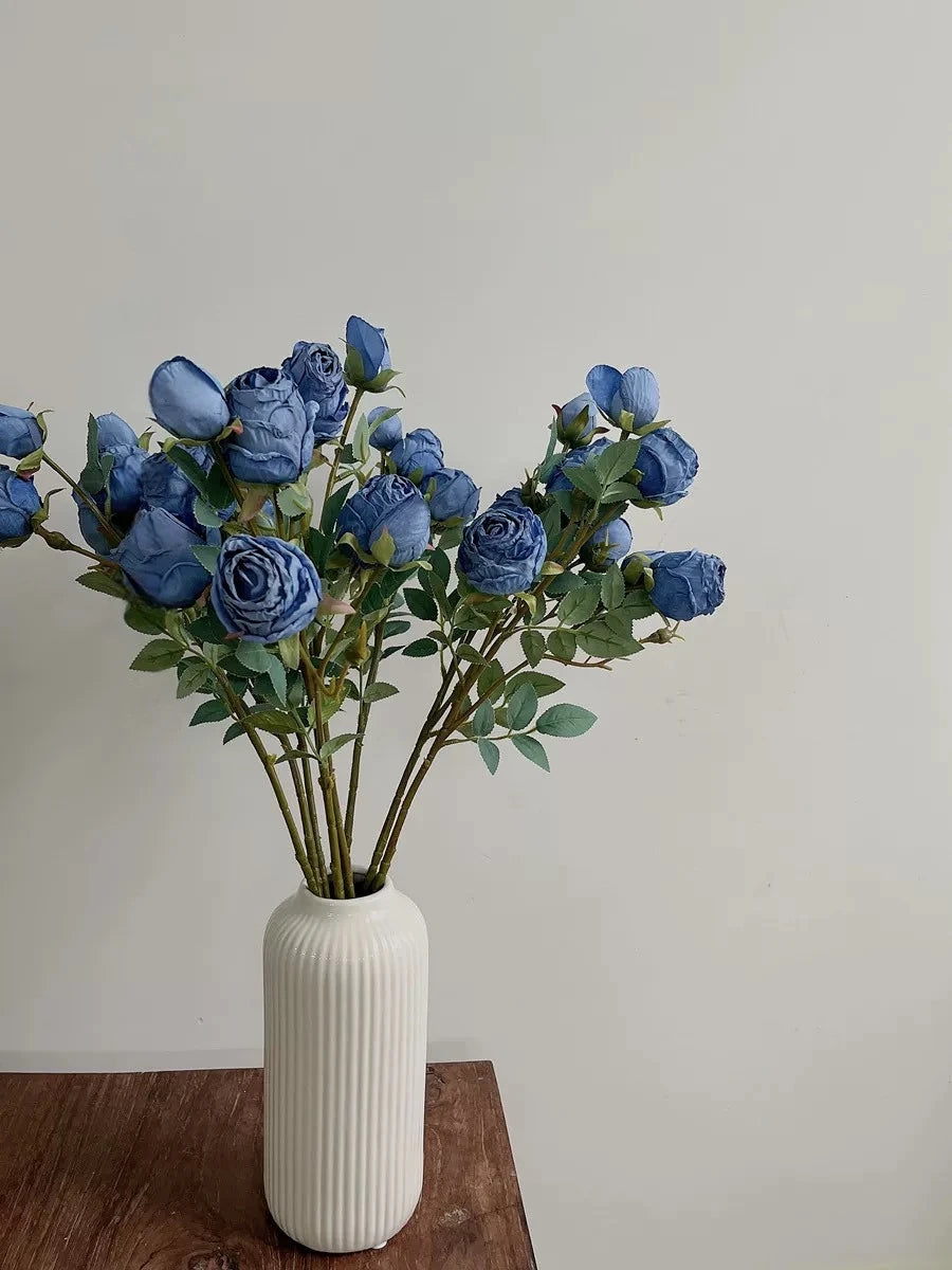 Faux Vintage Spray Rose in Blue – 25"