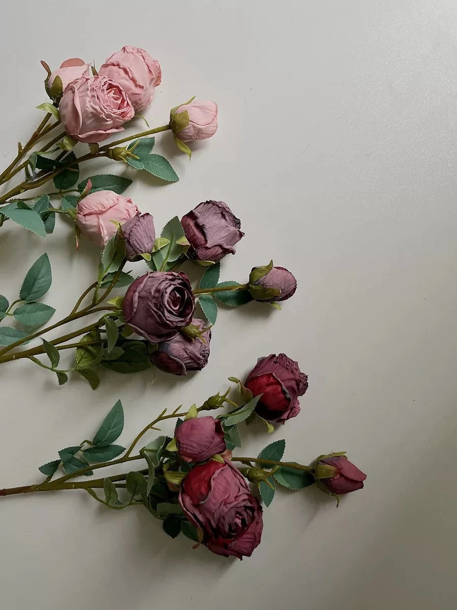 Faux Vintage Spray Rose in Smoky Purple – 25"