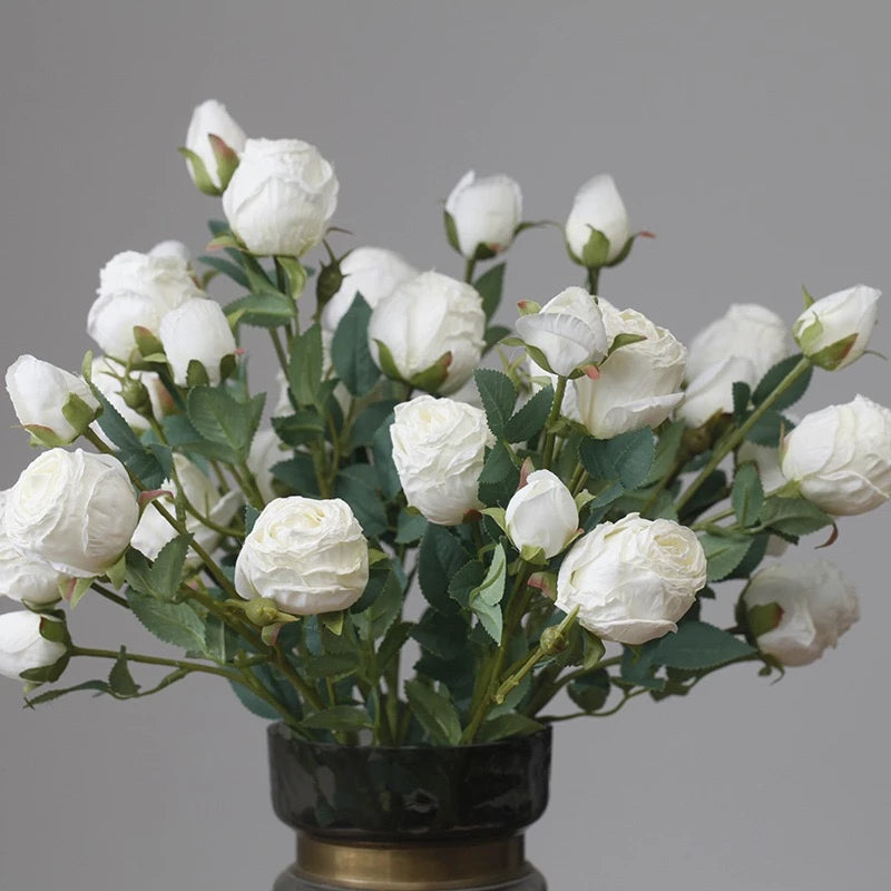 Faux Vintage Spray Rose in White – 25"