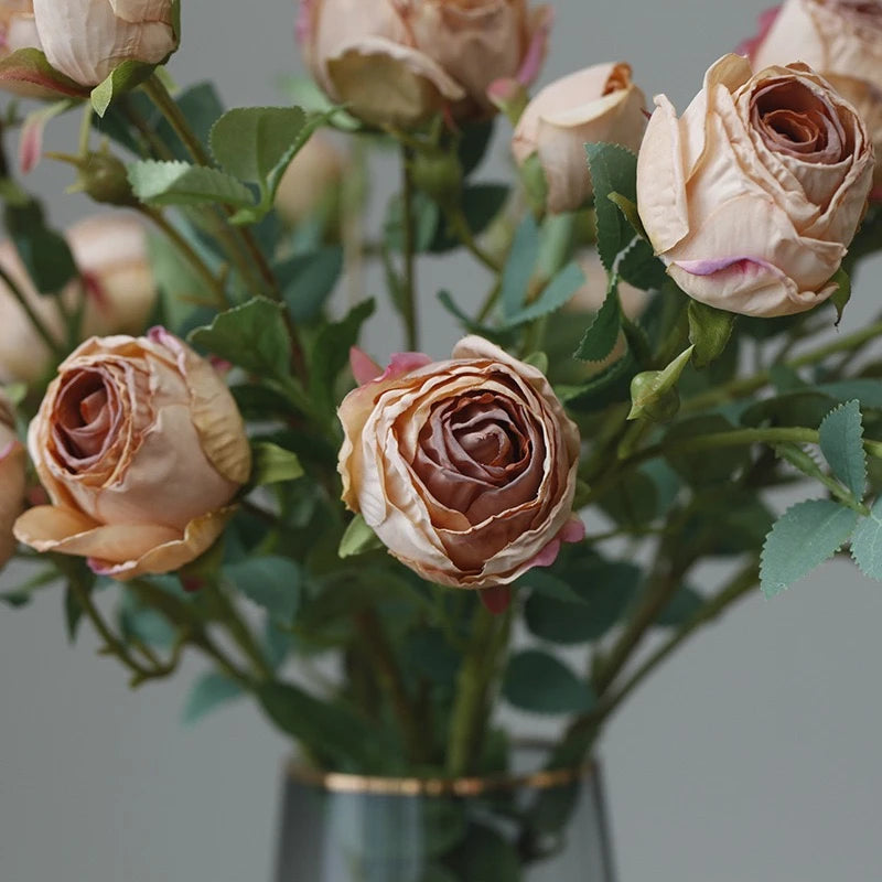 Faux Toasted Edge Spray Rose in Light Brown – 25"