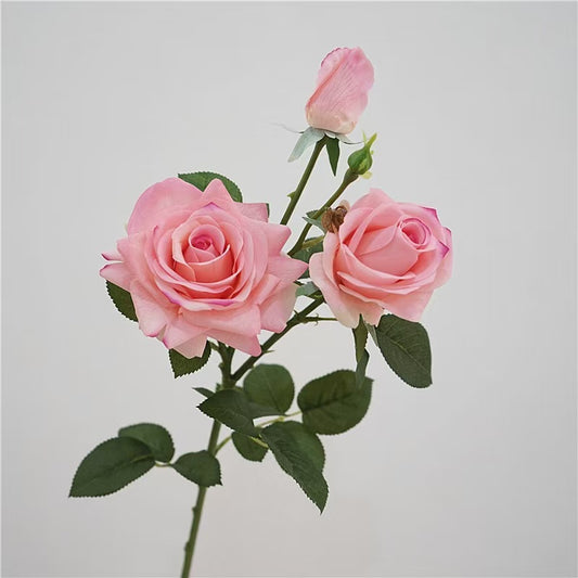 Faux Flowers Real Touch Flowers Pink Rose – 30” Triple Bloom with Bud