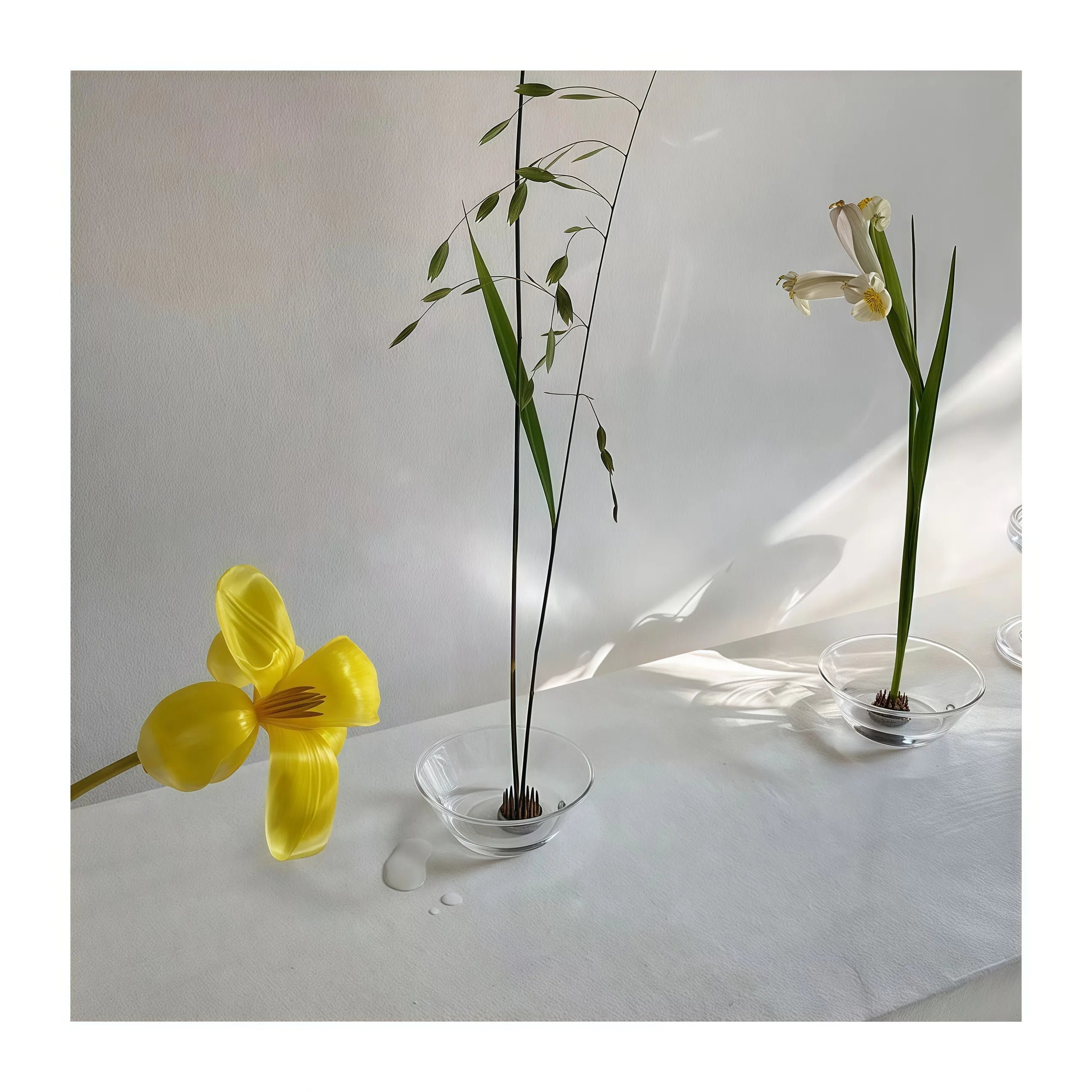 Joyful Clear Glass Ikebana Vase with Flower Frog (Kenzan)