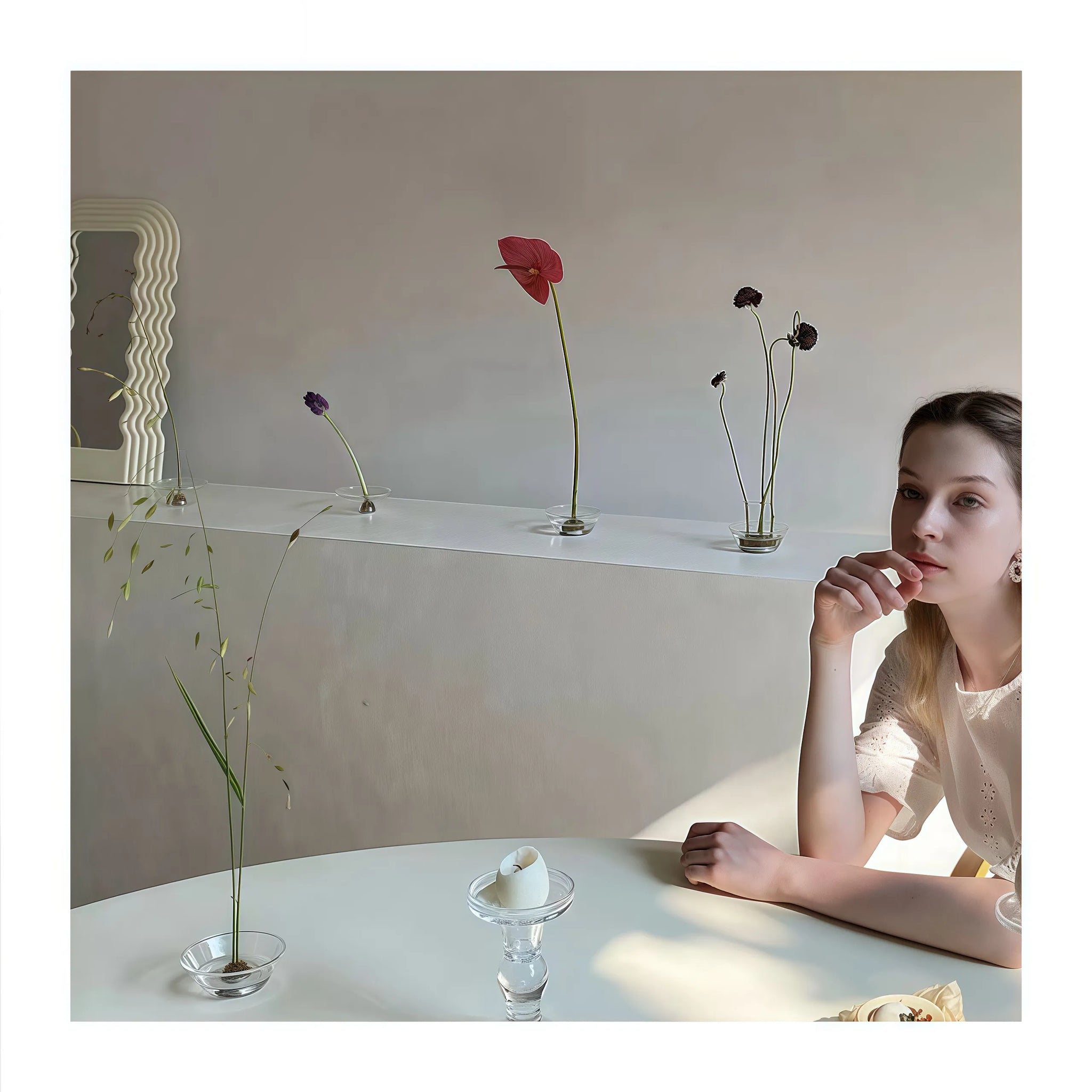 楽しいクリアガラスの生け花用花瓶（けんざん付き）