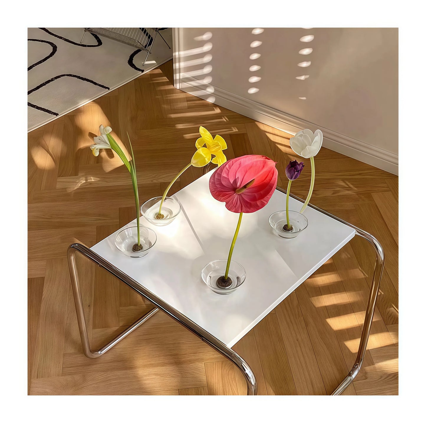 楽しいクリアガラスの生け花用花瓶（けんざん付き）