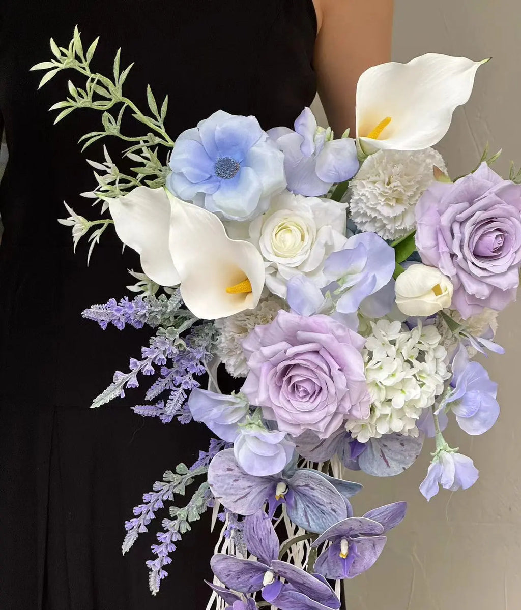 Lavender & White Faux Flower Bridal Bouquet   – 31"