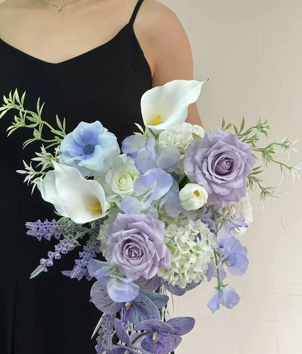 Lavender & White Faux Flower Bridal Bouquet   – 31"