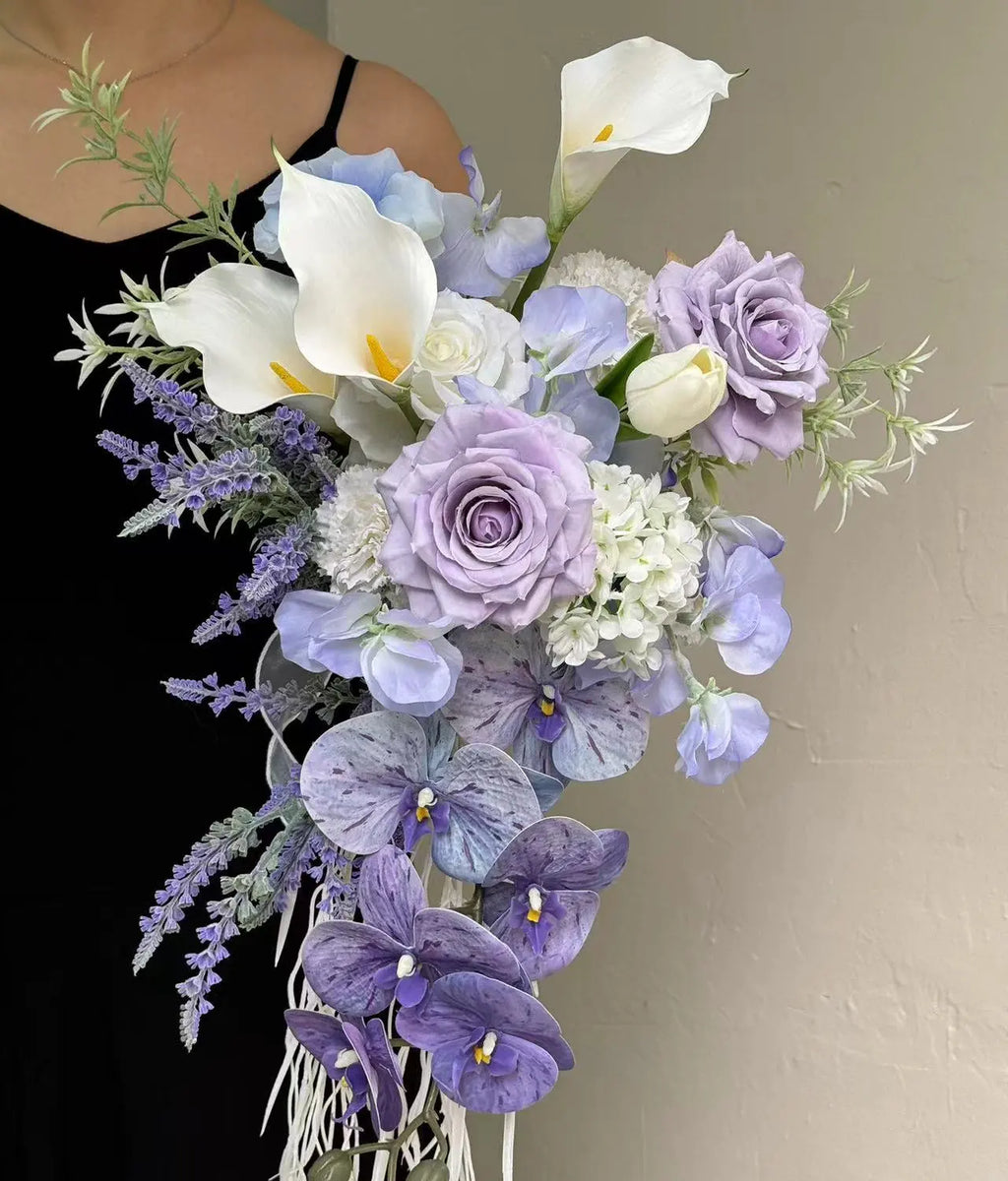 Lavender & White Faux Flower Bridal Bouquet   – 31"