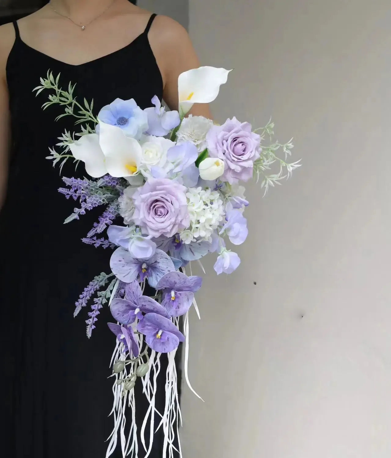 Lavender & White Faux Flower Bridal Bouquet   – 31"