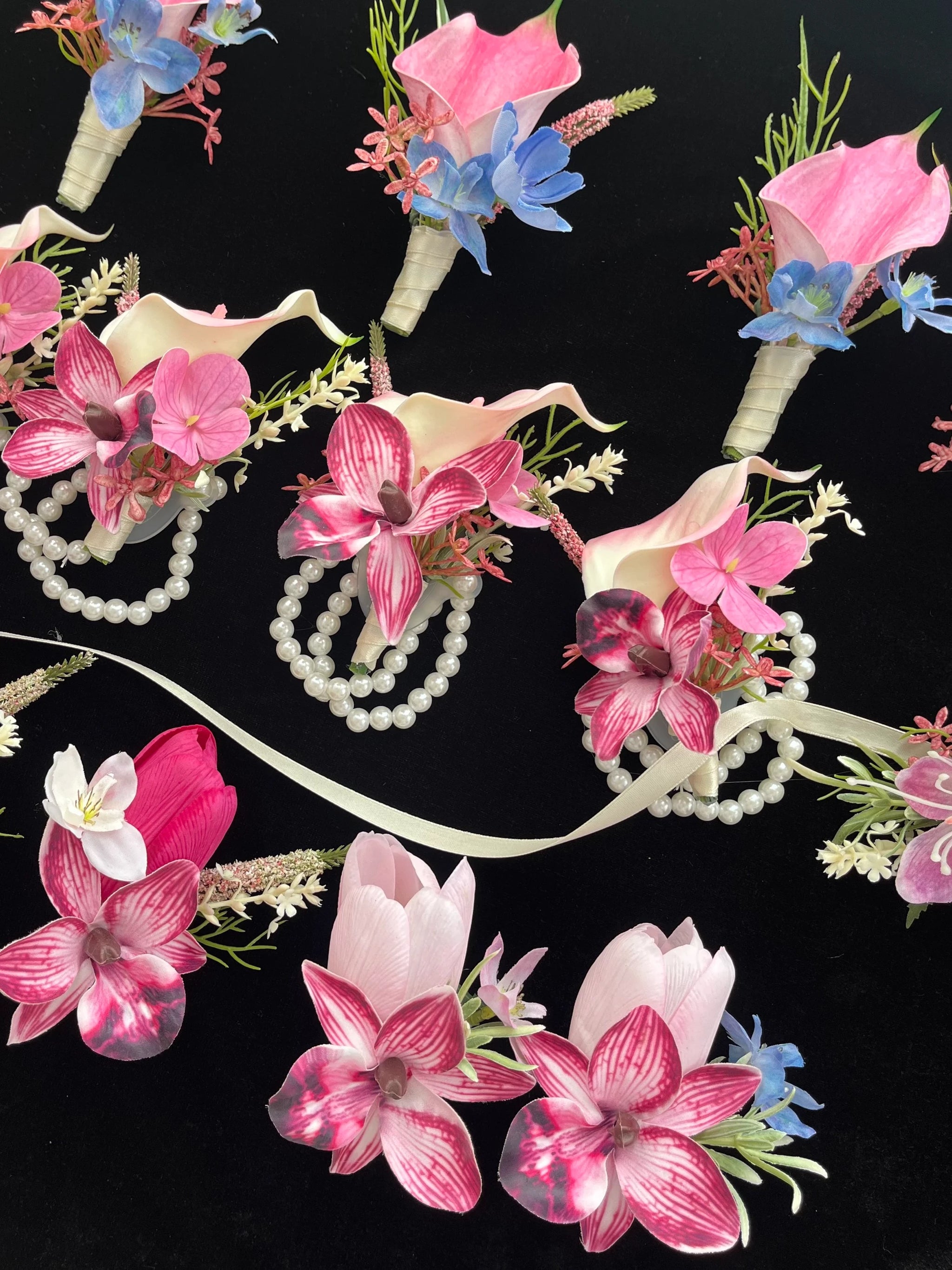 Magenta Faux Floral Corsage & Boutonniere Set