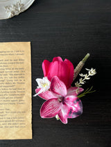 Magenta Faux Floral Corsage & Boutonniere Set