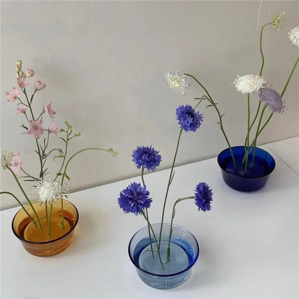 モダンガラスの生け花用花器 フラワーフロッグ付き