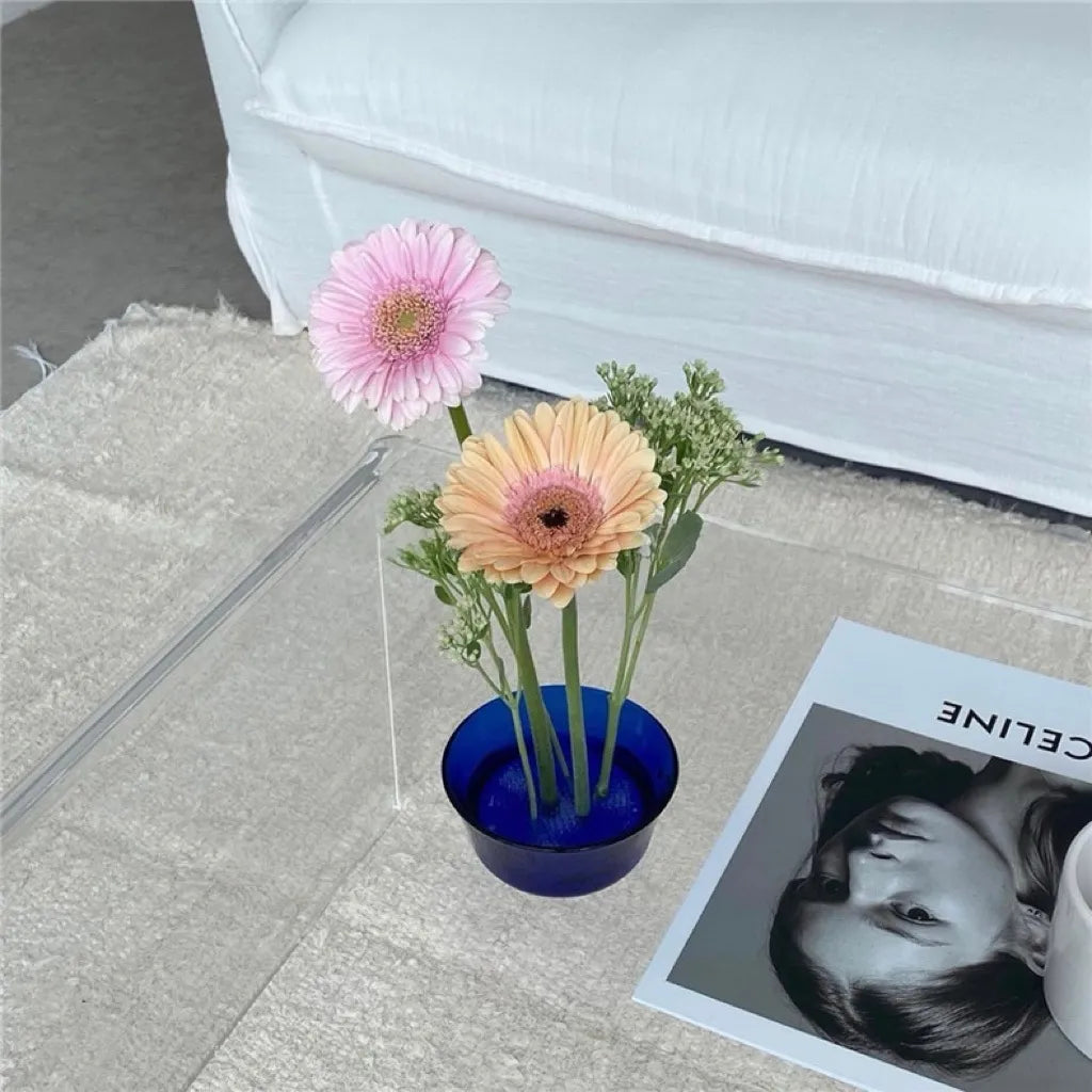Modern Glass Ikebana Vase with Flower Frog