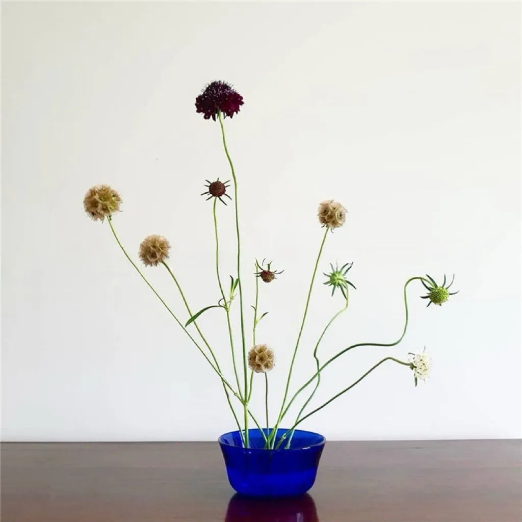 モダンガラスの生け花用花器 フラワーフロッグ付き