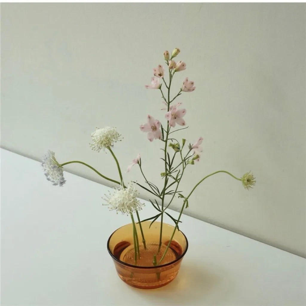 モダンガラスの生け花用花器 フラワーフロッグ付き