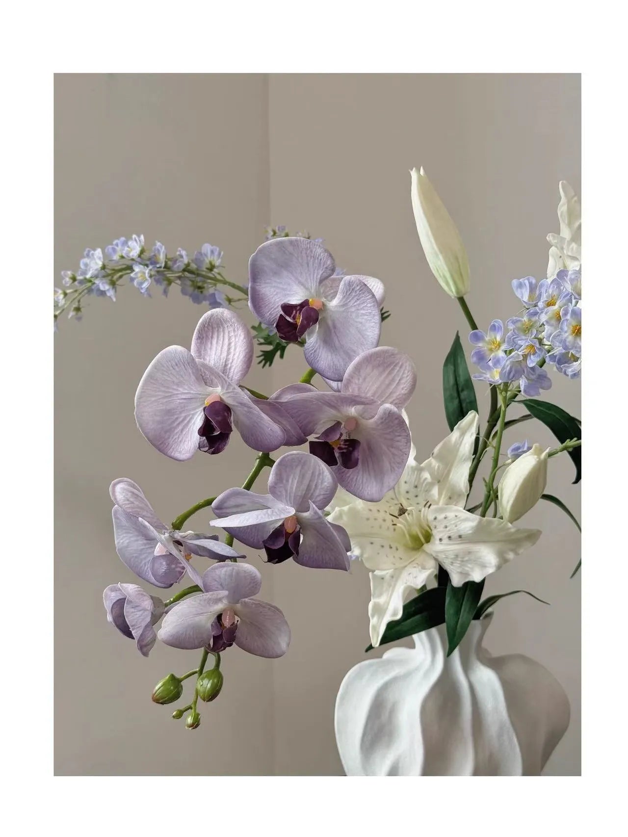 Orchid, Lily & Delphinium – Artificial Floral Arrangement