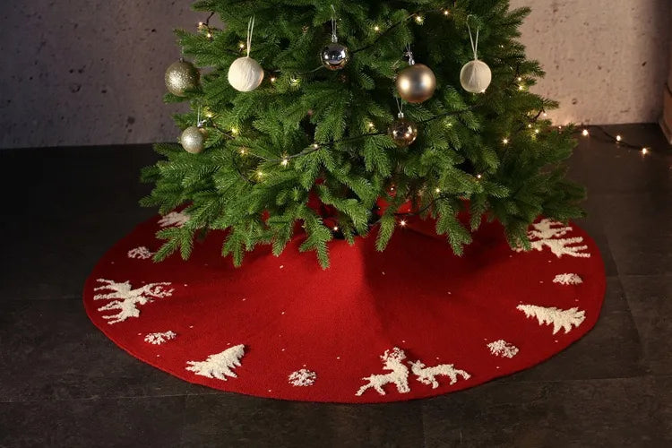 Premium Fabric Reindeer Christmas Tree Skirt – Red 48”