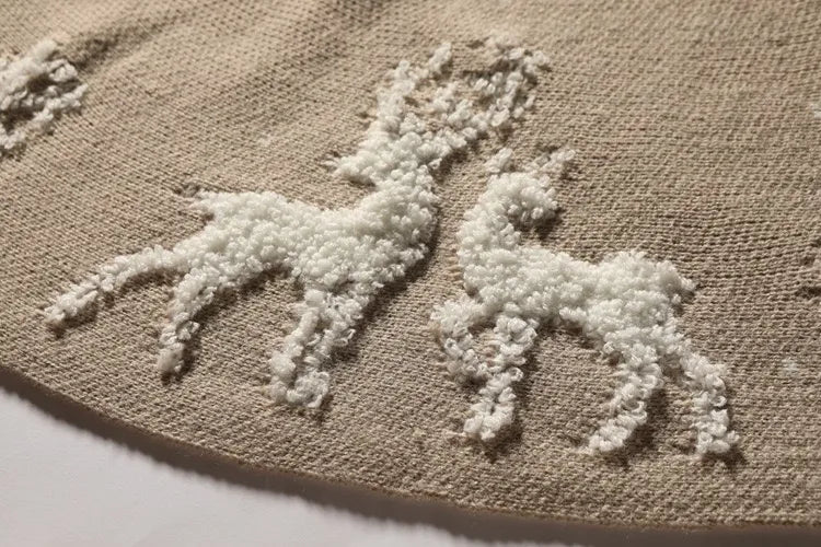 Premium Fabric Reindeer Christmas Tree Skirt – Beige 48”