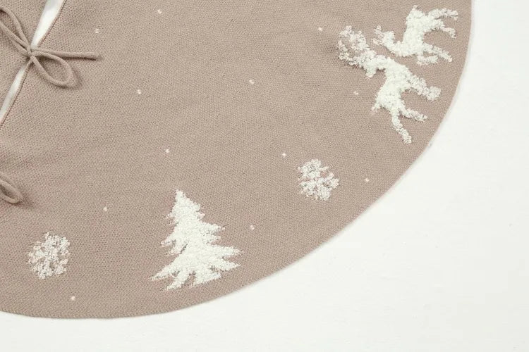 Premium Fabric Reindeer Christmas Tree Skirt – Beige 48”
