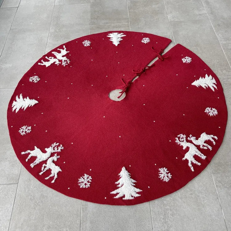 Premium Fabric Reindeer Christmas Tree Skirt – Red 48”