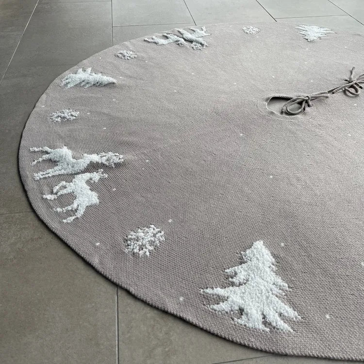 Premium Fabric Reindeer Christmas Tree Skirt – Beige 48”