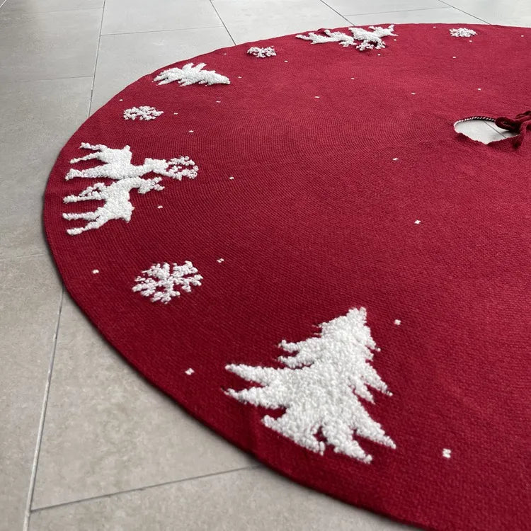 Premium Fabric Reindeer Christmas Tree Skirt – Red 48”