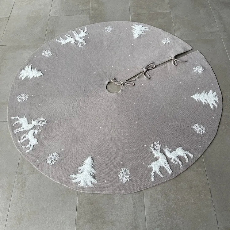 Premium Fabric Reindeer Christmas Tree Skirt – Beige 48”