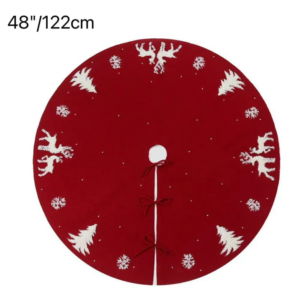 Premium Fabric Reindeer Christmas Tree Skirt – Red 48”