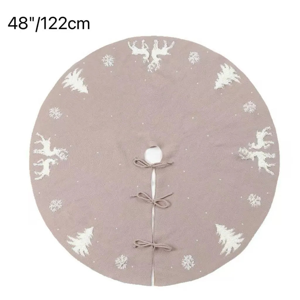 Premium Fabric Reindeer Christmas Tree Skirt – Beige 48”