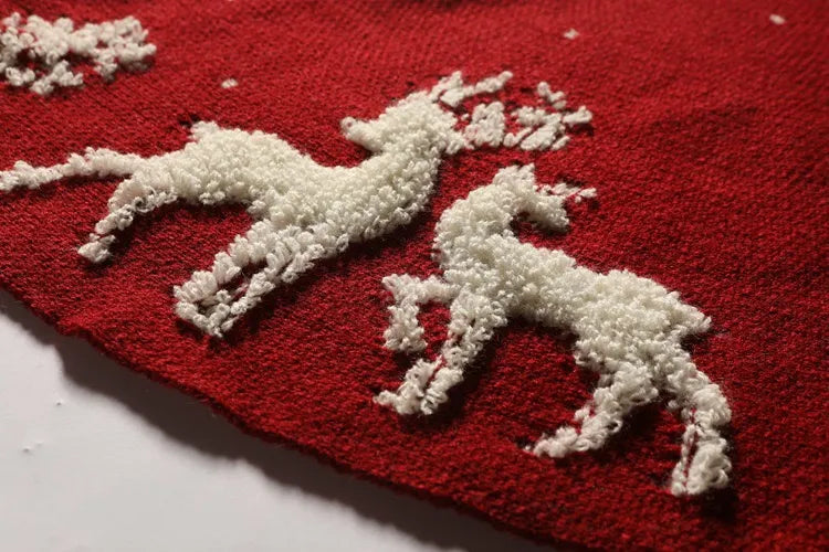 プレミアムファブリックトナカイクリスマスツリースカート – 赤 48インチ