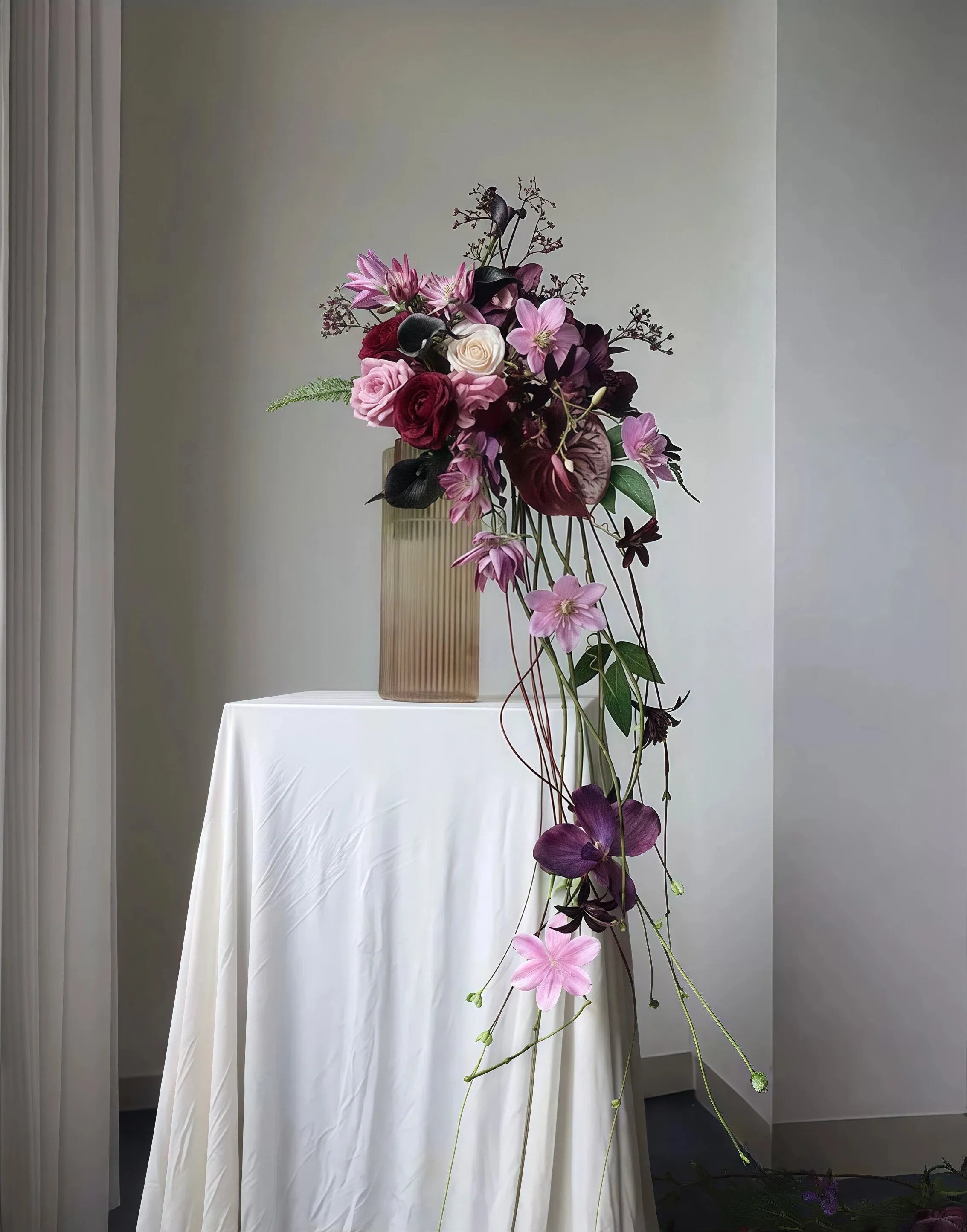 Purple Cascade Bridal Bouquet – 49" Artificial Wedding Flowers