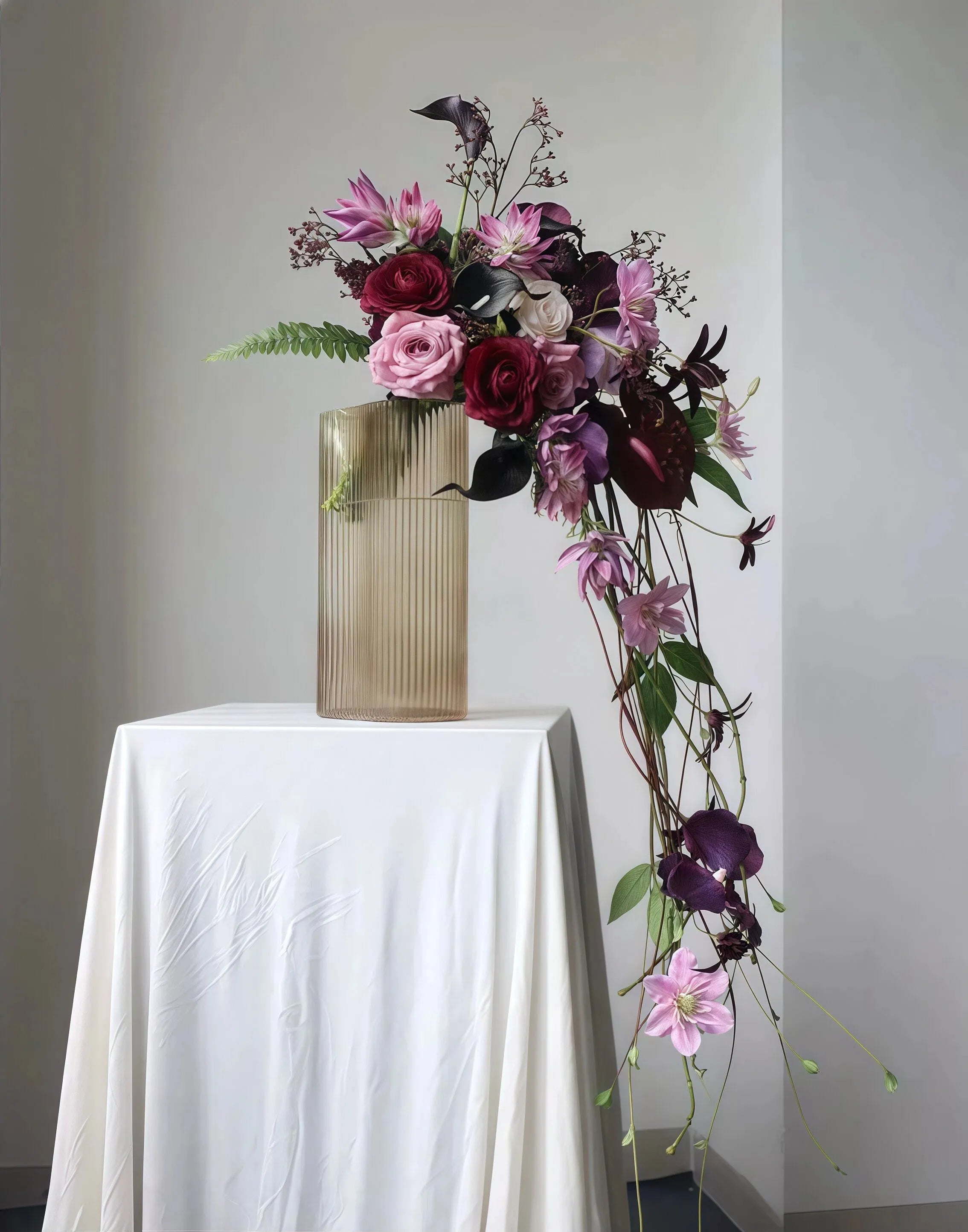 Purple Cascade Bridal Bouquet – 49" Artificial Wedding Flowers