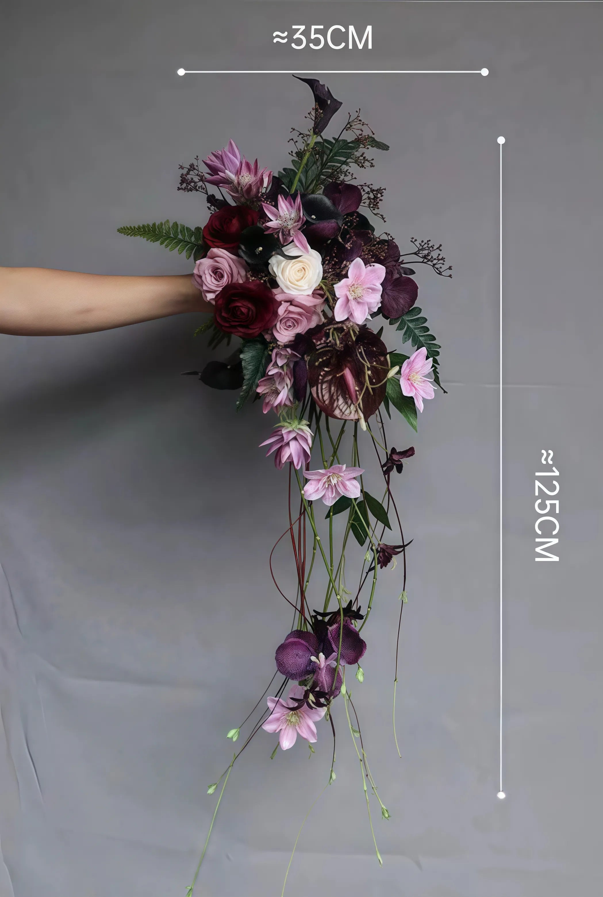 Purple Cascade Bridal Bouquet – 49" Artificial Wedding Flowers