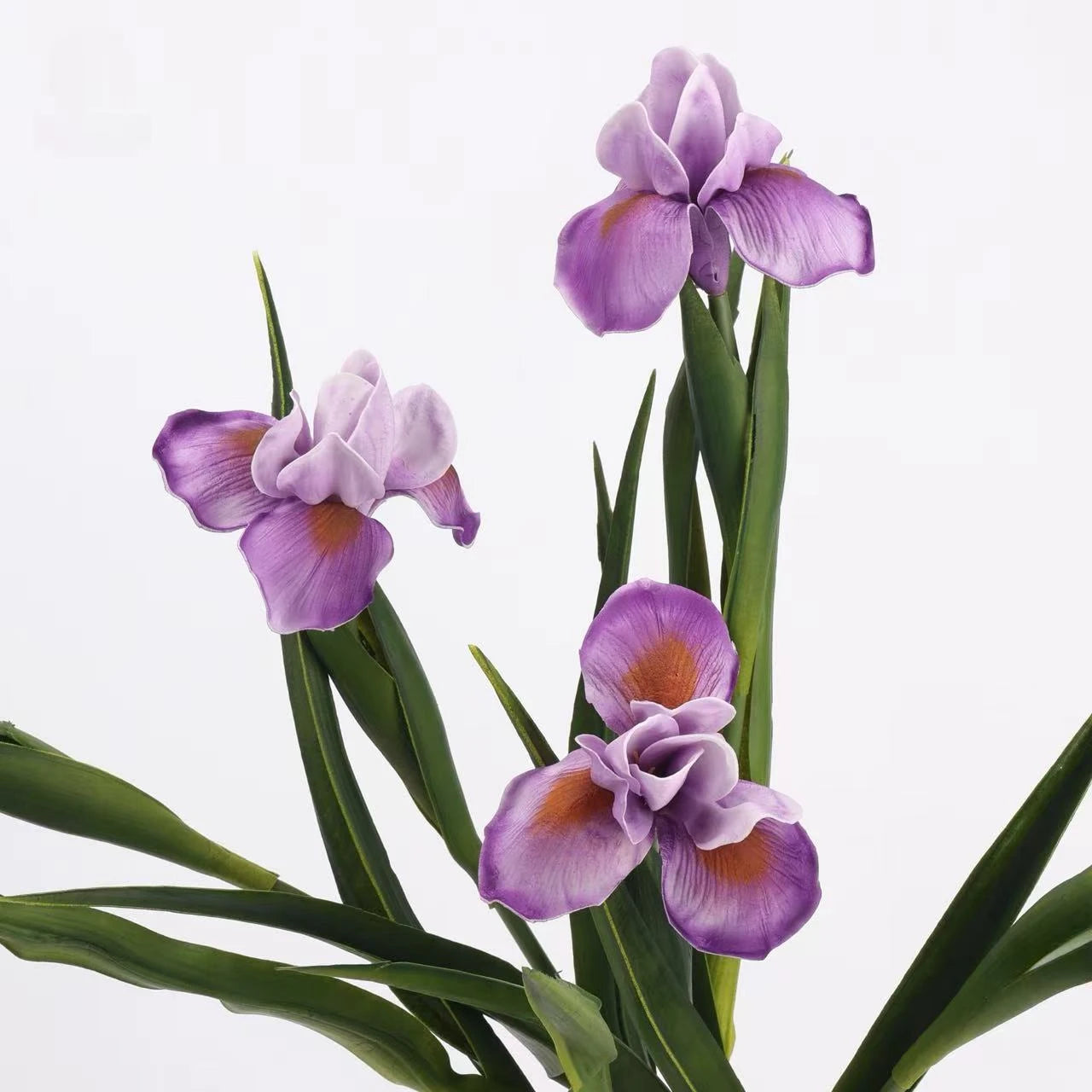 Real Touch Artificial Iris Flower Stem with Leaves – 60cm